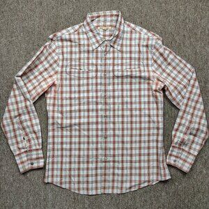 JOHN VARVATOS Button Up Shirt Men's Large Orange Plaid Western Style Long Sleeve